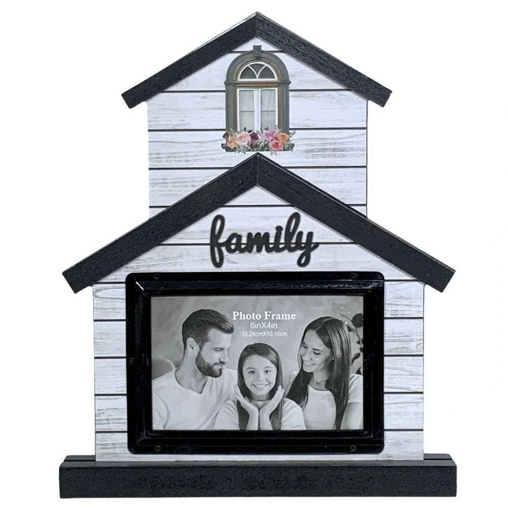 Photo Picture Frame Freestanding House Shape Modern Farmhouse Black White 4x6